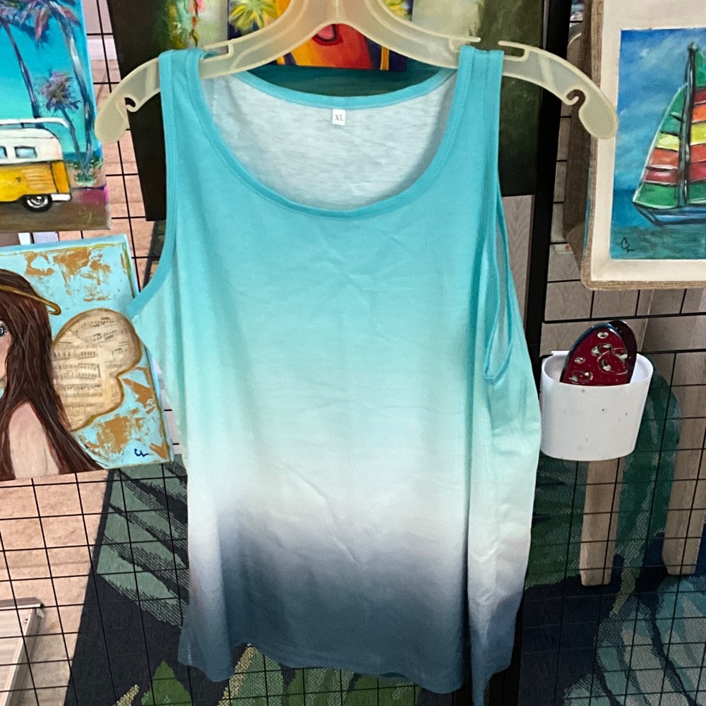 Gradient Blue and White Sleeveless Top